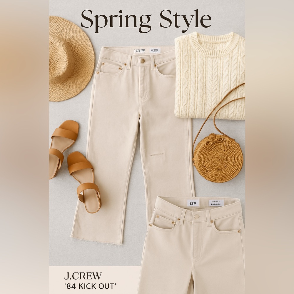 NWT J. CREW '84 low rise wide leg cotton jeans ecru (buttery ivory) 27P - ripped